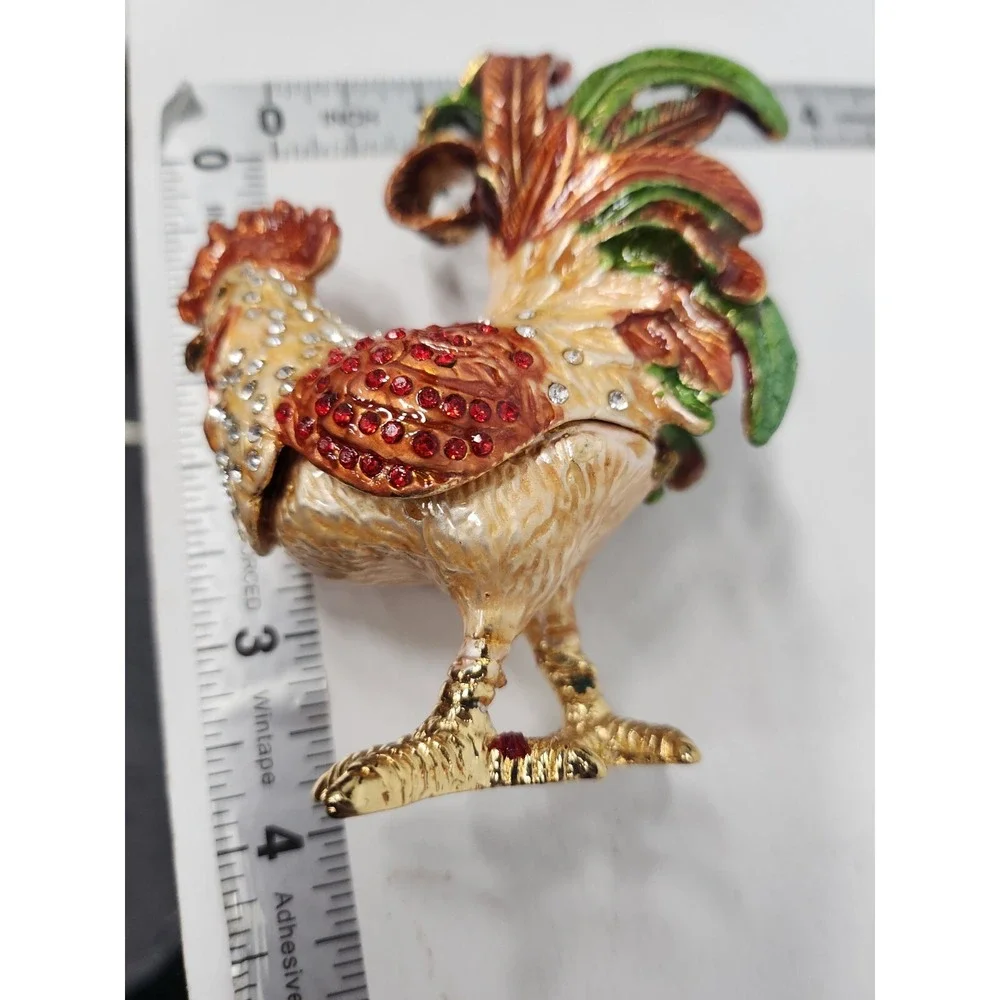 Rooster Crystal Alloy Metal Art Trinket Box Ring Box Rhinestones Qifu India New